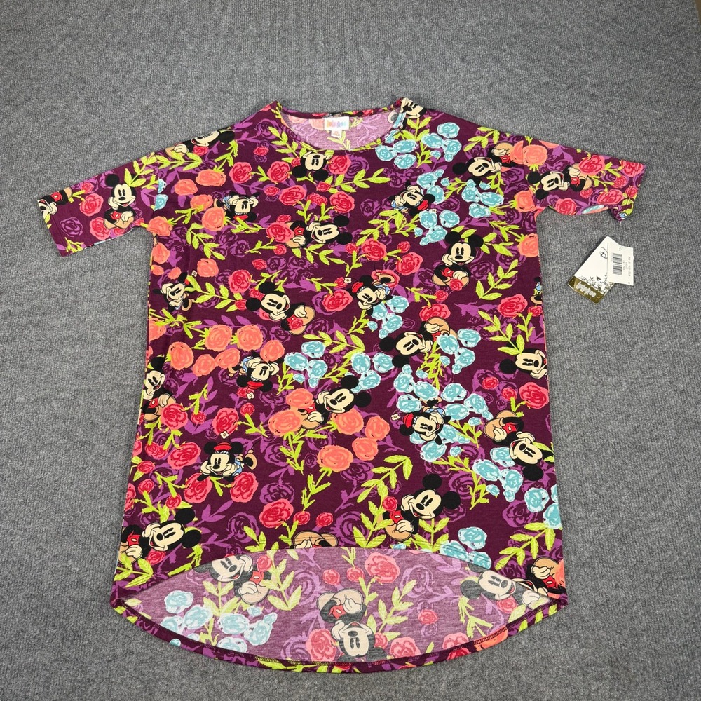 LuLaRoe Disney Mickey Mouse Floral Irma Tunic Top Purple XS NEW #4466
